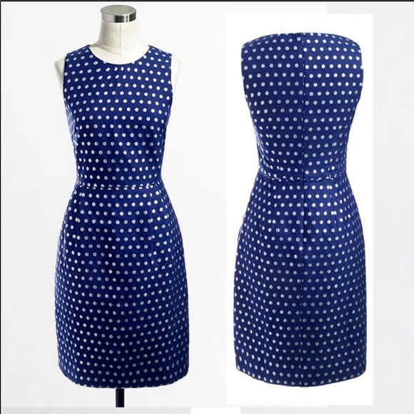 J.CREW Shimmer Polka Dot Navy Dress size 0 - Picture 2 of 8